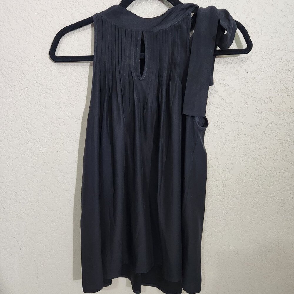 5\48 Top Womens Size S Black Pleated Silk Keyhole Tie Neck Whimsigoth Boho Saks
